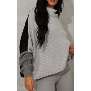 PrettyLittleThing Sz. M New Black/Gray Oversized Color Block Sweater